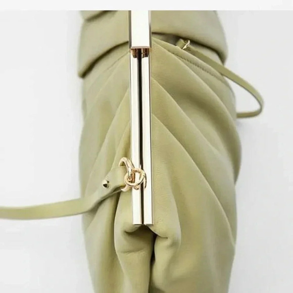 ZARA NEW LEATHER DOUBLE COMPARTMENT PLEATED CROSSBODY BAG green 6740/510 - Picture 5 of 6